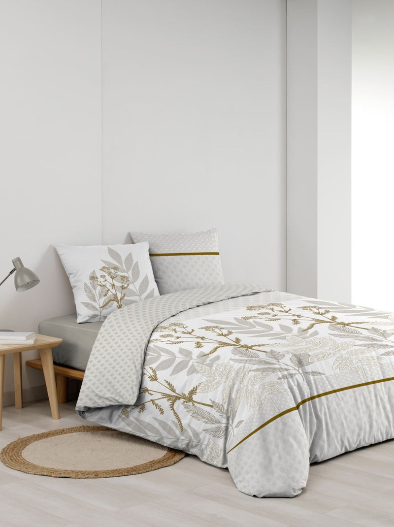 Juego de sábanas de algodón estampado a doble cara con motivos de follaje Beige gris - Kiabi