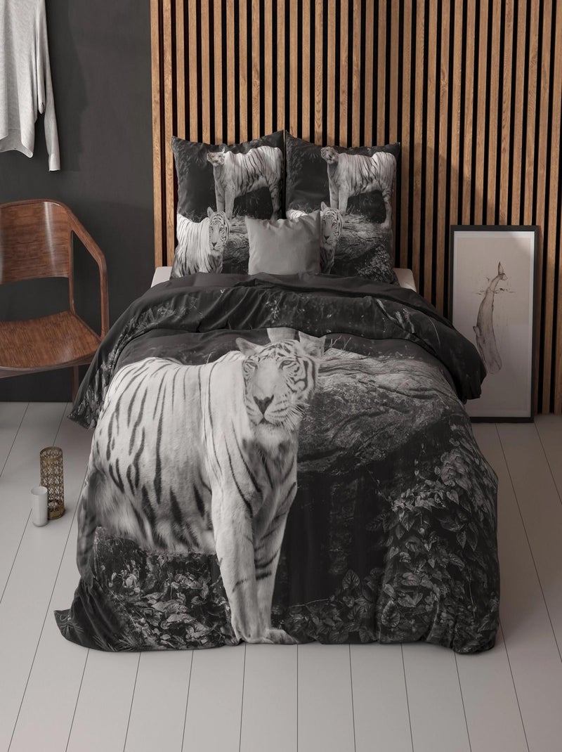 Juego de sabanas de algodón Tigre Blanco Negro - Kiabi