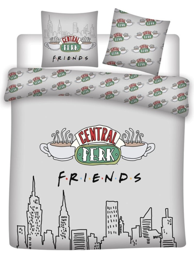 Juego de sabanas doble Friends, textil Oeko-Tex, estampado reversible, cama 2 plazas, NEW-YORK Gris gris - Kiabi