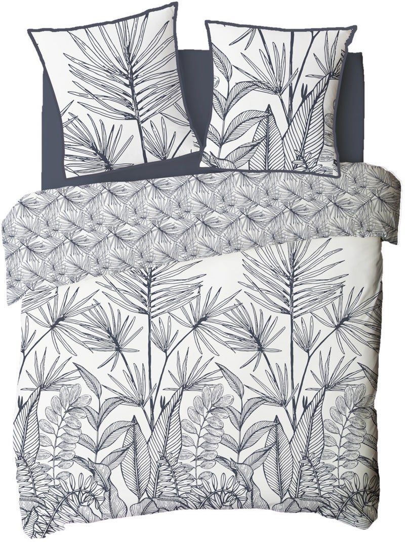 Juego de sábanas Future Home ORPHEE de algodón estampado tropical reversible 240x260 Blanco Azul - Kiabi