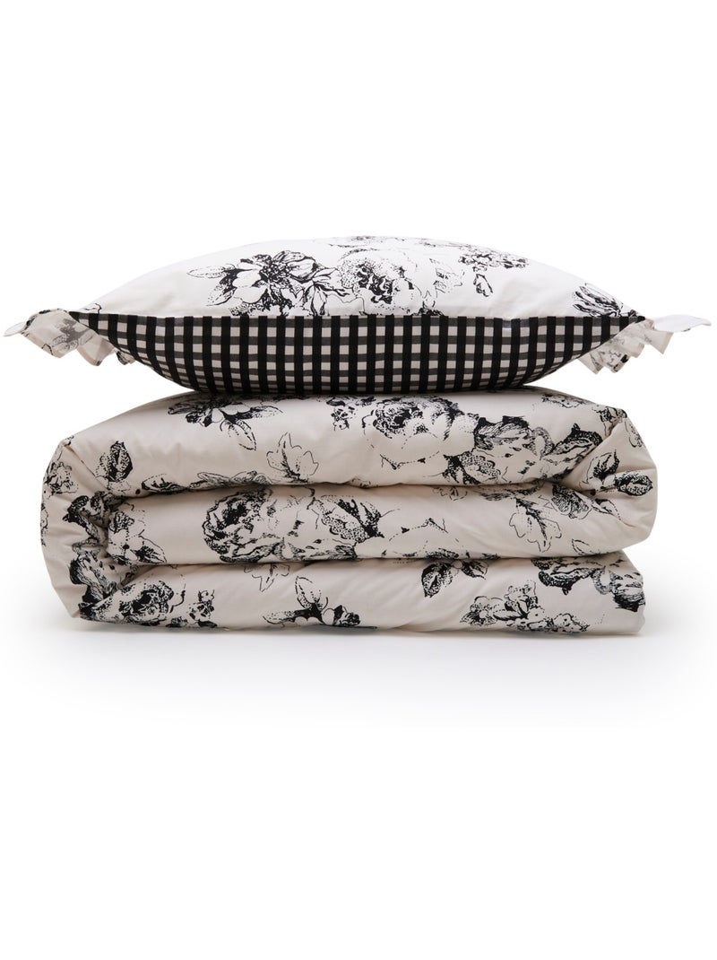 Juego de sábanas Future Home ORPHEE de algodón estampado tropical reversible 240x260 Blanco Azul - Kiabi