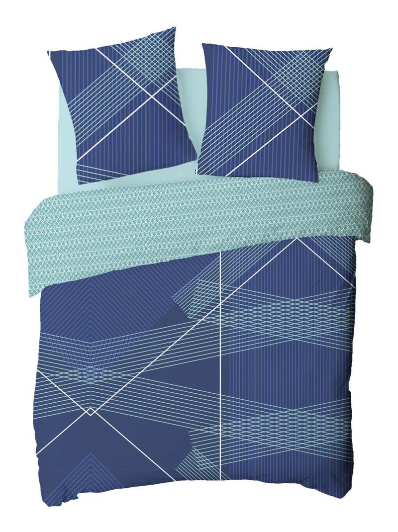 Juego de sábanas gráfico reversible para 2 personas 100% algodón - Future Home Azul - Kiabi