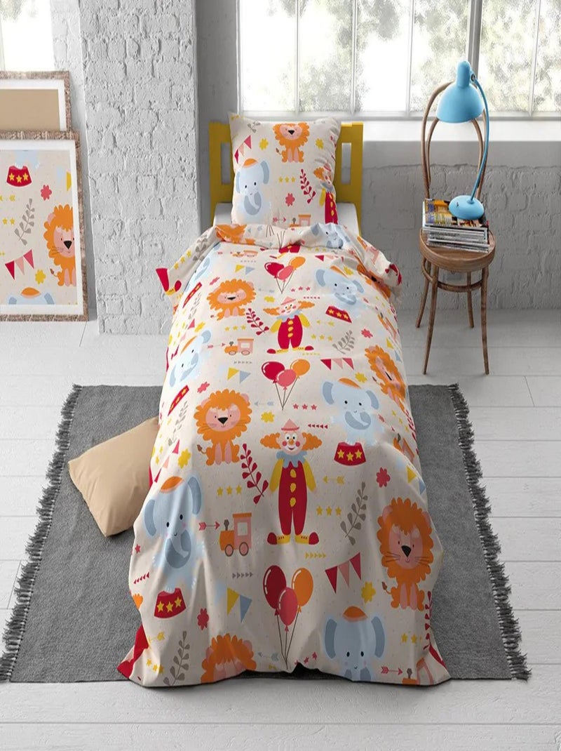 juego de sabanas infantil algodón Elefante y León Beige - Kiabi