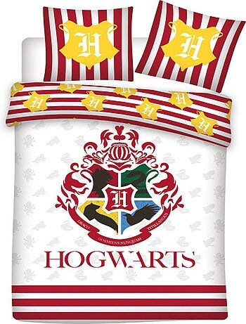 Juego de sabanas infantil algodón reversible blanco blasón Hogwarts