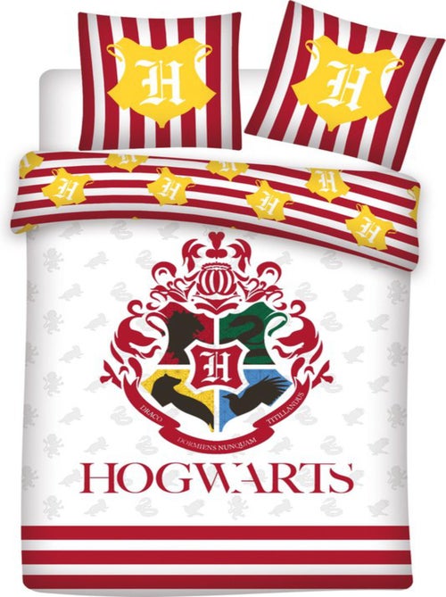 Juego de sabanas infantil algodón reversible blanco blasón Hogwarts - Kiabi