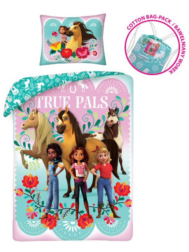 Juego de sábanas infantil de algodón Caballo Equitación Rosa/Multicolor - Kiabi