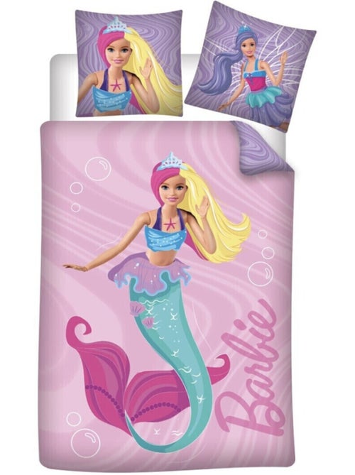 Juego de sabanas infantil de algodón reversible Barbie Sirena - Kiabi Juego de sabanas infantil de algodón reversible Barbie Sirena - Kiabi