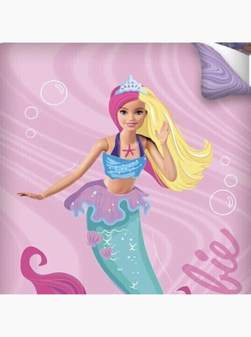 Juego de sabanas infantil de algodón reversible Barbie Sirena - Kiabi Juego de sabanas infantil de algodón reversible Barbie Sirena - Kiabi