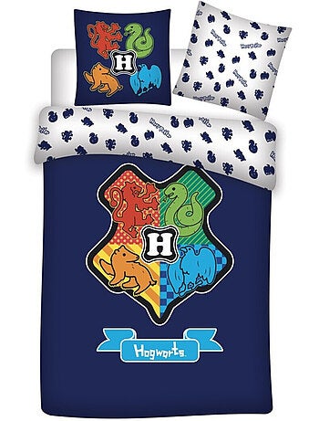Juego de sabanas infantil de algodón reversible Emblema Hogwarts