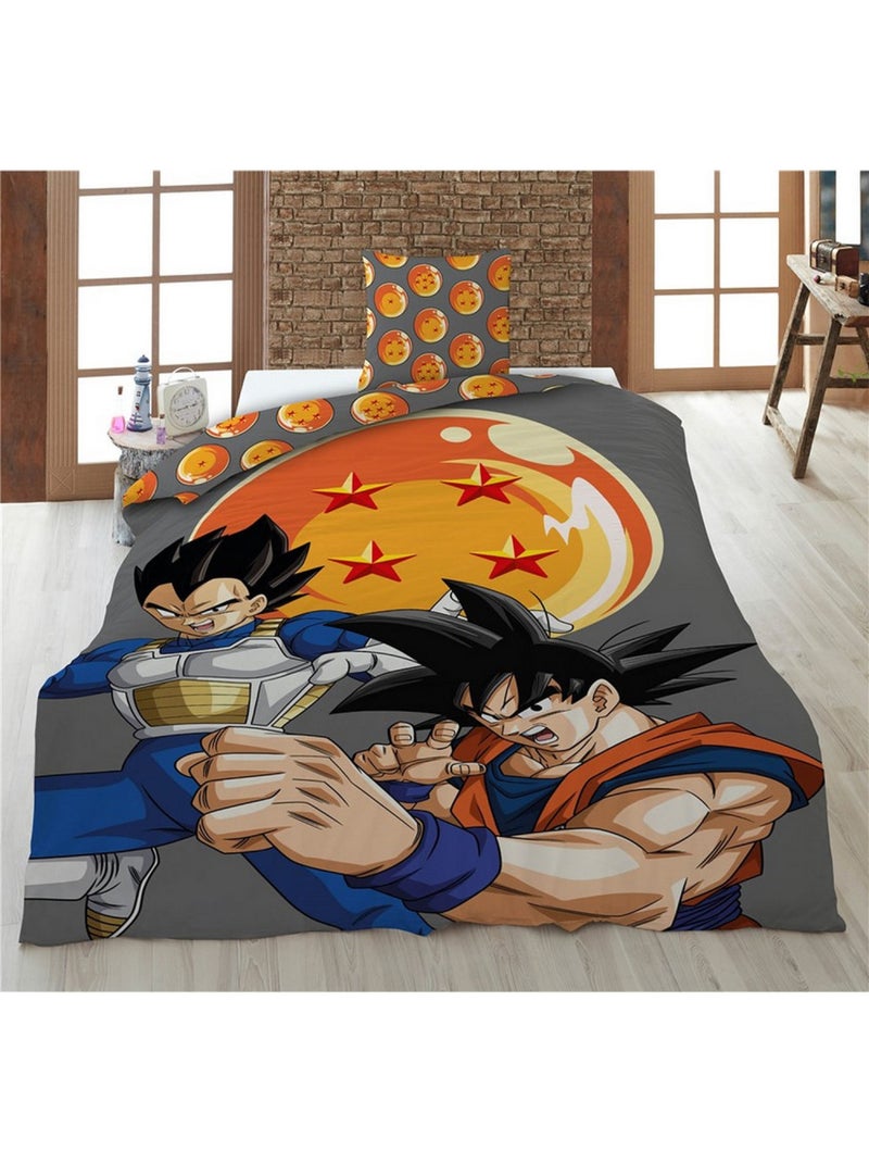 Juego de sabanas Infantil Dragon Ball Z Polialgodón Estampado Reversible Cama 1 plaza, SON GOKU Multicolor - Kiabi