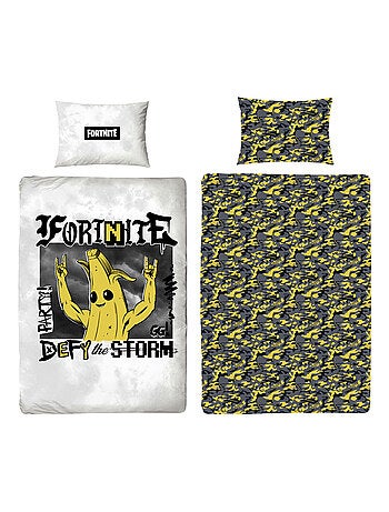 Juego de sabanas infantil estampado reversible Fortnite BANANA, funda nórdica 140x200 cm