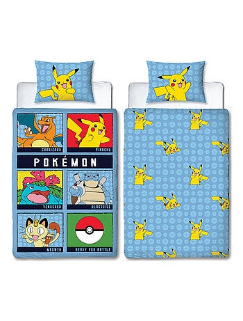 Juego de sabanas infantil estampado reversible Pokémon BATTLE, funda nórdica 140x200 cm