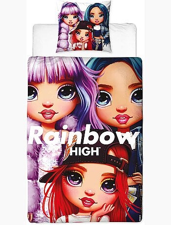 Juego de sábanas infantil estampado reversible, Rainbow High Faces