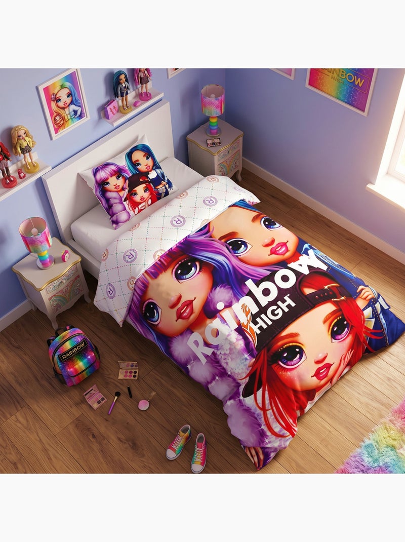 Juego de sábanas infantil estampado reversible, Rainbow High Faces Rosa - Kiabi