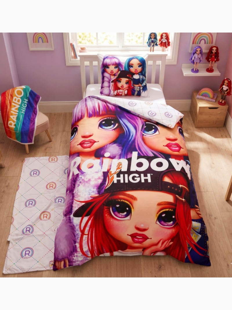 Juego de sábanas infantil estampado reversible, Rainbow High Faces Rosa - Kiabi