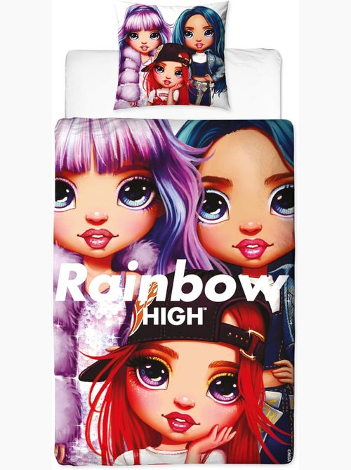 Juego de sábanas infantil estampado reversible, Rainbow High Faces - Kiabi Juego de sábanas infantil estampado reversible, Rainbow High Faces - Kiabi
