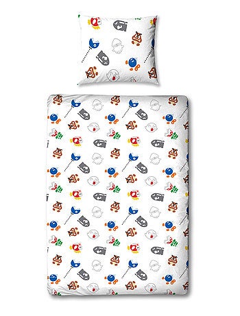 Juego de sabanas infantil estampado reversible Super Mario y sus amigos, funda nórdica 140x200 cm