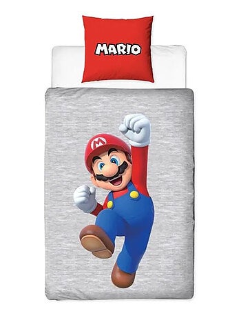 Juego de sabanas infantil Mario, Microfibra Oeko-Tex, estampado reversible, cama 1 plaza, LUIGI