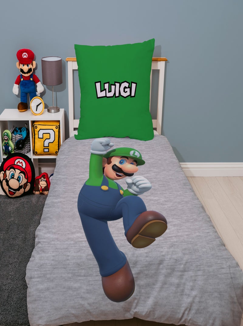 Juego de sabanas infantil Mario, Microfibra Oeko-Tex, estampado reversible, cama 1 plaza, LUIGI Gris - Kiabi