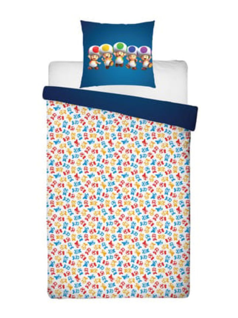 Juego de sábanas infantil Mario, microfibra Oeko-Tex, reversible, cama 1 plaza, PRINCESA PEACH Azul - Kiabi