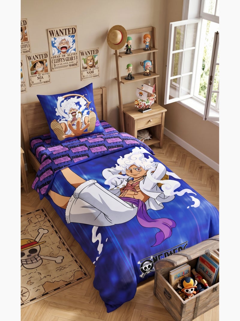 Juego de sabanas infantil One Piece, microfibra Oeko-Tex, reversible, cama individual, LUFFY GEAR Azul - Kiabi
