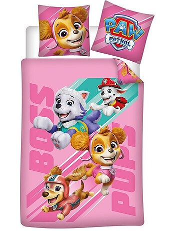 Juego de sabanas infantil Patrulla Canina estampado reversible 100% algodón, ROSA