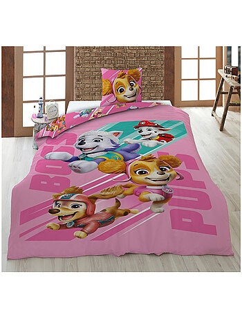 Juego de sabanas infantil Patrulla Canina estampado reversible 100% algodón, ROSA