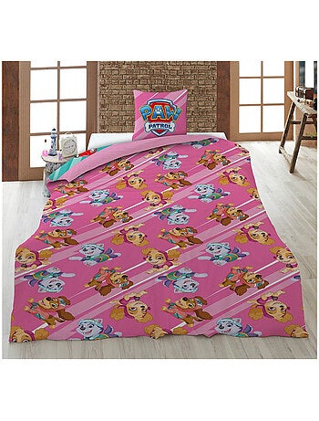 Juego de sabanas infantil Patrulla Canina estampado reversible 100% algodón, ROSA