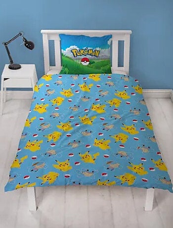 Juego de sabanas Infantil Pokémon, Microfibra Oeko-Tex, Estampado Reversible, Cama 1 plaza, PIKACHU