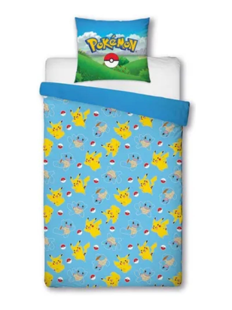 Juego de sabanas Infantil Pokémon, Microfibra Oeko-Tex, Estampado Reversible, Cama 1 plaza, PIKACHU Azul - Kiabi