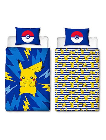 Juego de sabanas infantil Pokémon, microfibra Oeko-Tex, reversible, cama 1 plaza, ELÉCTRICO