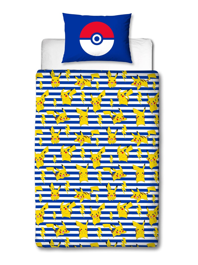 Juego de sabanas infantil Pokémon, microfibra Oeko-Tex, reversible, cama 1 plaza, ELÉCTRICO Azul - Kiabi