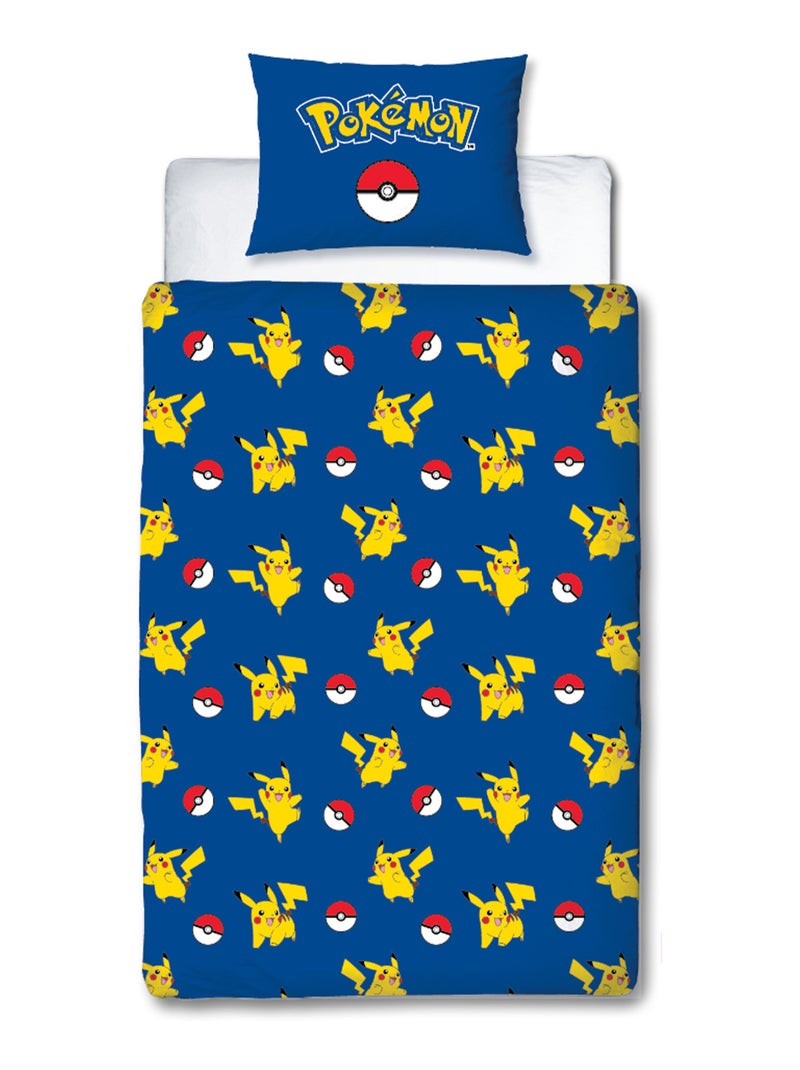 Juego de sabanas infantil Pokémon, microfibra Oeko-Tex, reversible, cama 1 plaza, POKE BALL Azul - Kiabi