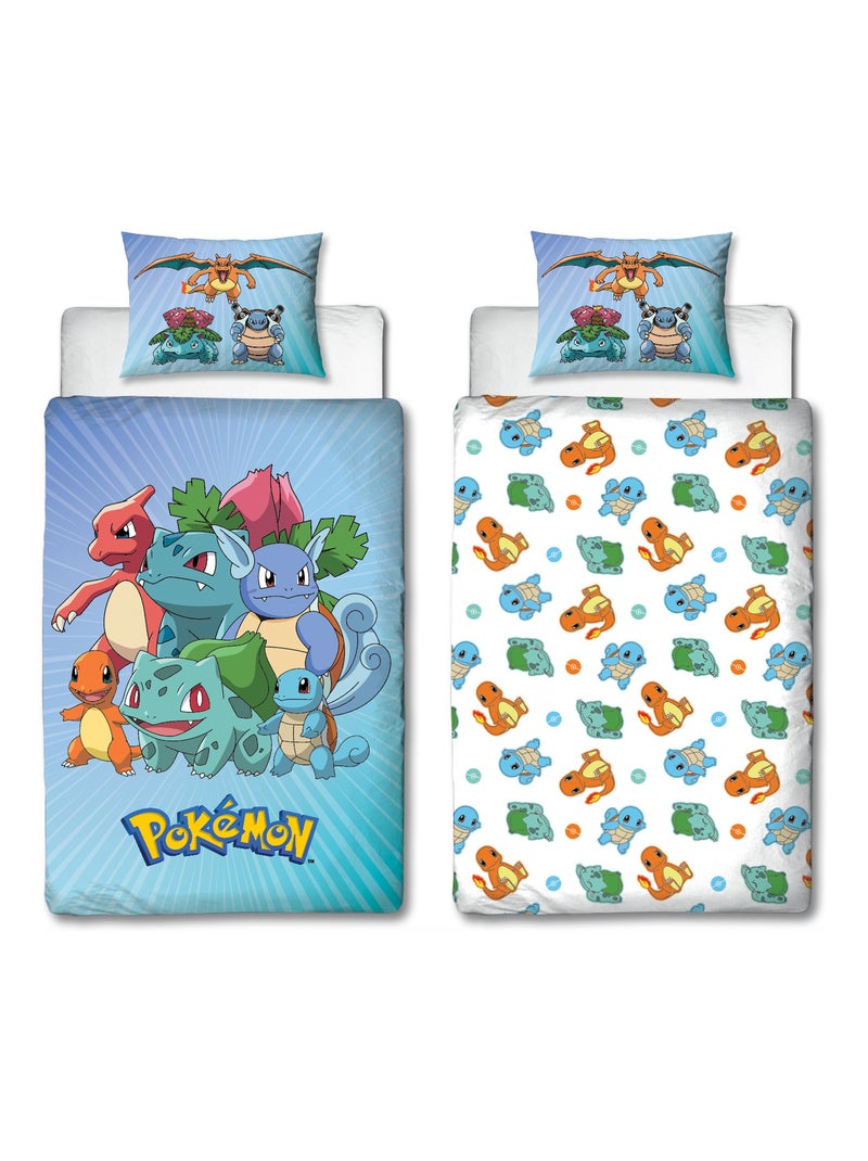 Juego de sábanas infantil Pokémon, microfibra Oeko-Tex, reversible, para cama de 1 plaza, STARTER Azul - Kiabi