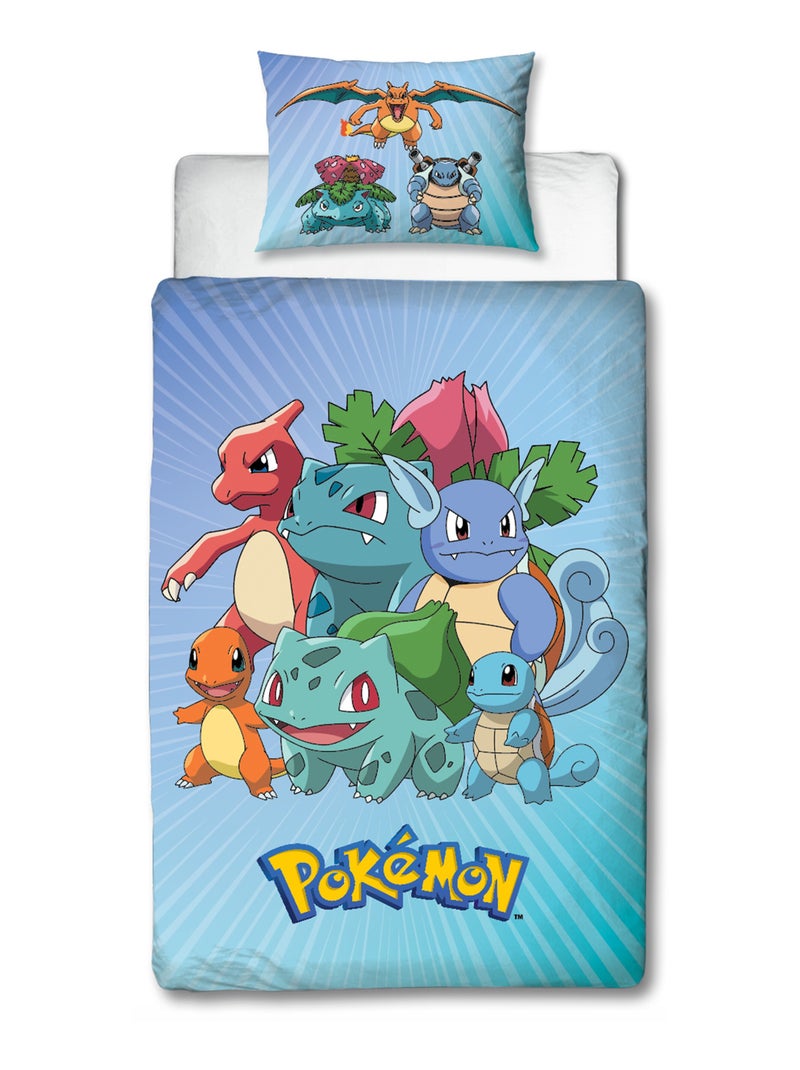 Juego de sábanas infantil Pokémon, microfibra Oeko-Tex, reversible, para cama de 1 plaza, STARTER Azul - Kiabi