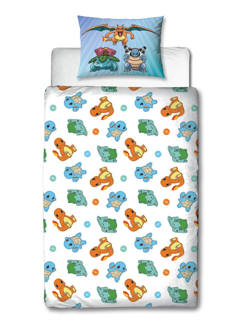 Juego de sábanas infantil Pokémon, microfibra Oeko-Tex, reversible, para cama de 1 plaza, STARTER Azul - Kiabi