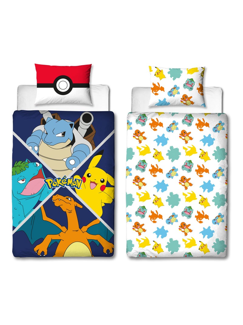 Juego de sábanas infantil Pokémon, microfibra Oeko?Tex, reversible, cama 1 plaza, EVOLUTION Azul - Kiabi