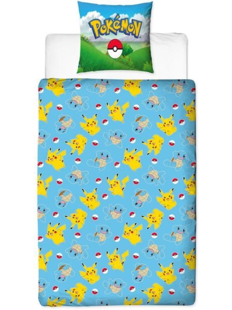 Juego de sabanas Infantil Pok?mon, Microfibra Oeko-Tex, Estampado Reversible, Cama 1 plaza, PIKACHU Azul - Kiabi
