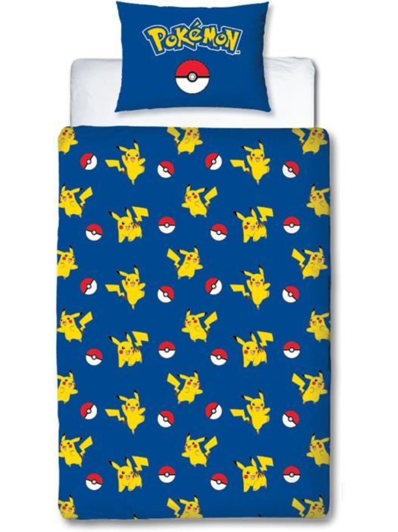 Juego de sabanas infantil Pok?mon, microfibra Oeko-Tex, reversible, cama 1 plaza, POKE BALL Azul - Kiabi