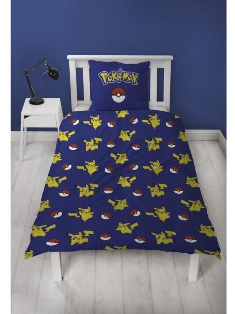 Juego de sabanas infantil Pok?mon, microfibra Oeko-Tex, reversible, cama 1 plaza, POKE BALL Azul - Kiabi