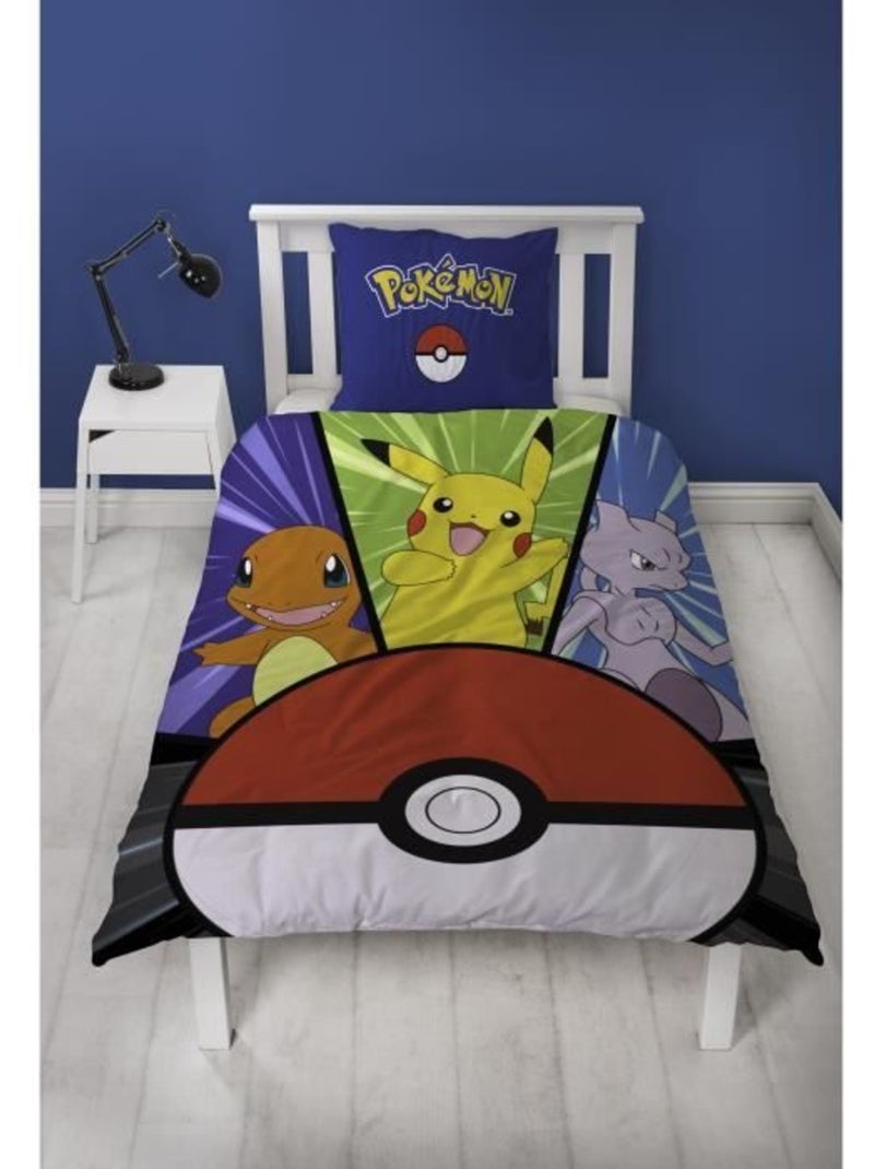 Juego de sabanas infantil Pok?mon, microfibra Oeko-Tex, reversible, cama 1 plaza, POKE BALL Azul - Kiabi