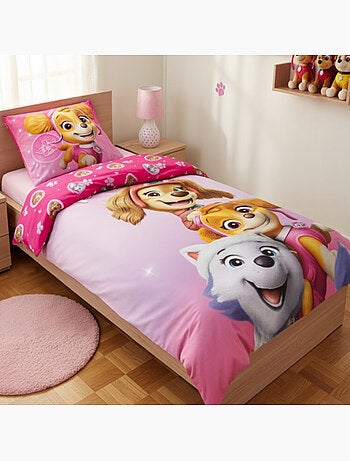 juego de sabanas La Patrulla Canina Infantil, 100% Algodón Oeko-Tex, Reversible, Cama 1 plaza, ROSA
