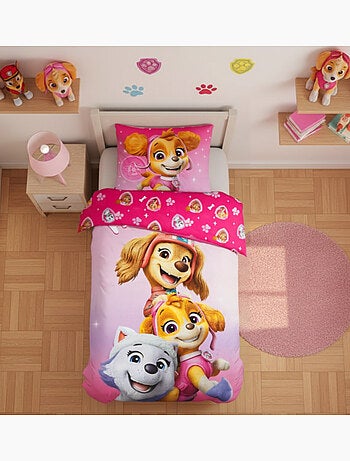juego de sabanas La Patrulla Canina Infantil, 100% Algodón Oeko-Tex, Reversible, Cama 1 plaza, ROSA