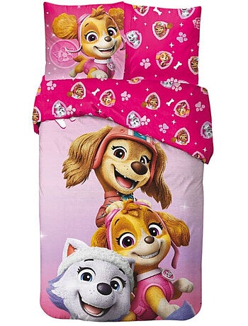 juego de sabanas La Patrulla Canina Infantil, 100% Algodón Oeko-Tex, Reversible, Cama 1 plaza, ROSA
