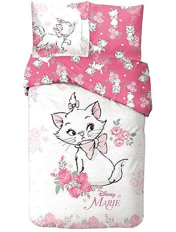 Juego de sabanas Marie Cat Disney Infantil, 100% algodón Oeko-Tex, reversible, cama 1 plaza, ROSA