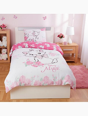Juego de sabanas Marie Cat Disney Infantil, 100% algodón Oeko-Tex, reversible, cama 1 plaza, ROSA