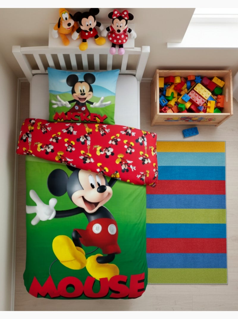 Juego de sabanas Mickey Disney, 100% algodón Oeko-Tex, cama 1 plaza, MOUSE Verde - Kiabi