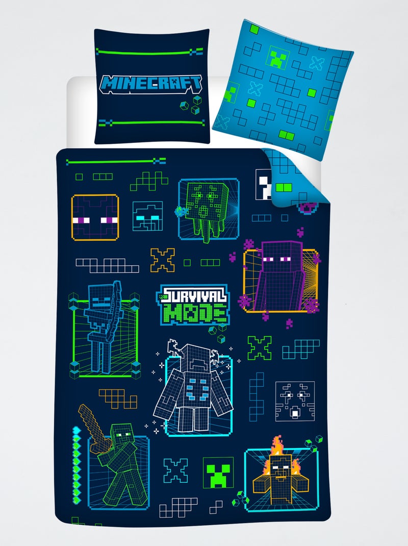 Juego de sábanas 'Minecraft' de 2 piezas: 1 funda nórdica individual + 1 funda de almohada Azul - Kiabi