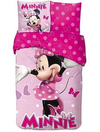 Juego de sabanas Minnie Disney Infantil, 100% algodón Oeko-Tex, reversible, cama 1 plaza, ROSA
