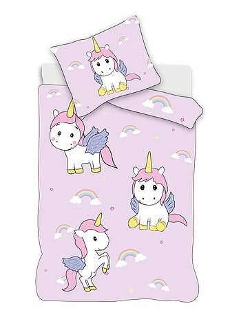 Juego de sábanas para bebé de algodón reversible - Unicornio Arcoíris